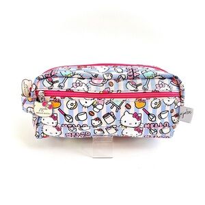 Hello Kitty x JuJuBe Double Zip Cosmetic Travel Pouch Blue & Pink Stripe 9.75”
